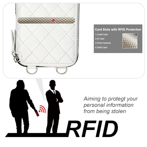 Bocasal Crossbody Wallet Case Card Holder for iPhone 16, White | RFID Blocking PU Leather Zipper Handbag Purse, Kickstand Flip Folio Case with Card Slots Holder Wrist Strap Lanyard 6.1 Inch - color: White