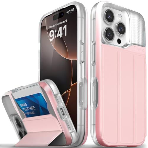 VENA vCommute for iPhone 16 Pro Wallet Case, Pastel Pink | Military-Grade Drop Protection, Premium Leather Magnetic Flap Cover, Hidden Card Holder, RFID Blocking, Multi-Angle Kickstand - color: Classic - Pastel Pink, size: iPhone 16 Pro