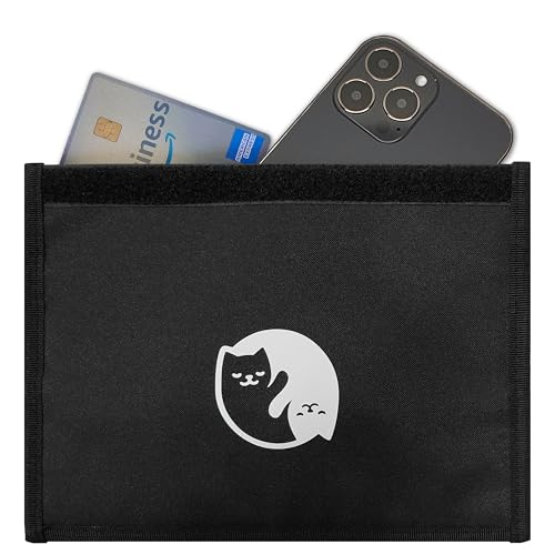 Gecko Travel Tech Faraday Bag Anti-Tracking GPS RFID Car Key Signal Blocker Wallet Shielding Pouch Protective Case for Cell Phone Car Key FOB, Data Privacy, Electronic Device Security (CAT YINYANG) - color: CAT YINYANG