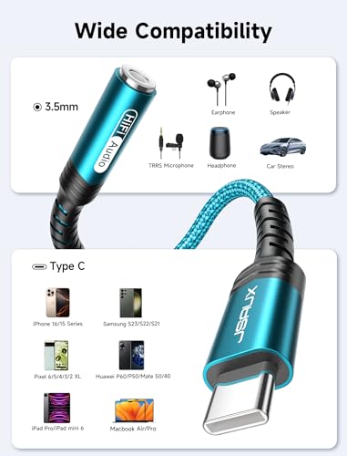 JSAUX USB C to 3.5mm AUX Audio Adapter for iPhone 17/15, Galaxy S24, Green - color: Green, size: 1 x 0.6ft