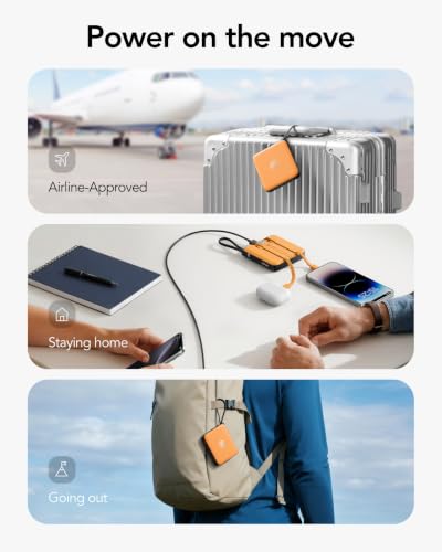 Portable Charger Built-in Cables,10000mAh 22.5W Fast Charging Power Bank - color: Orange