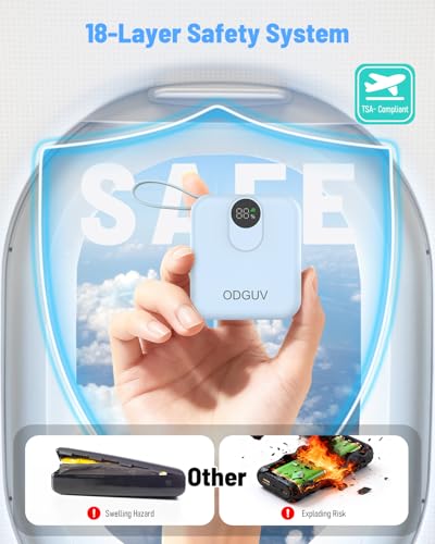 Small Portable Charger with Built-in Cables,22.5W Fast Charging Power Bank,USB-C Mini Battery Pack 10000mAh,Travel Essential Powerbank for iPhone Samsung Android iPad MacBook,Blue - color: blue