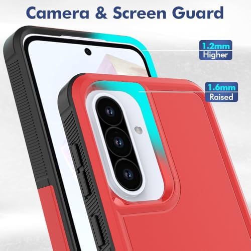for Samsung Galaxy A37 / Galaxy A36 5G / Galaxy A57 5G Case: Dual Layer Protective Heavy Duty Cell Phone Cover Shockproof Rugged with Screen Protector - Military Protection Bumper Tough, Red - color: Red (PC) + Black (TPU)