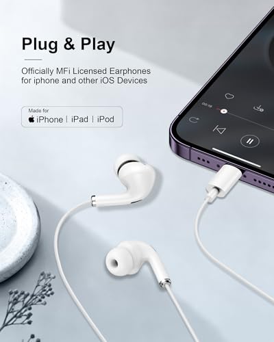 Wired Lightning Ear Buds for iPhone 14 13, Apple Pods Headphones Earphones - color: White