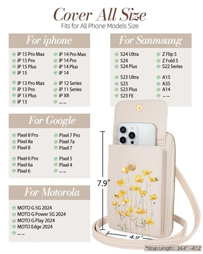 Miss Adola Phone Purse for Women Leather Crossbody Bag | Large Phone Pocket, Magnetic Snap, Zipper Pocket, 4 Card Slots, Adjustable Shoulder Strap, Leather Small Purse for Daily Use - color: Daisy
