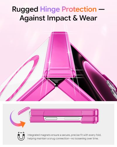 Meifigno for Samsung Galaxy Z Flip 8 Case Compatible with MagSafe, Hot Pink | Raised Camera Protection, Rugged Hinge Protection, Metallic Glossy Plated Edge & Crystal Clear Back, Detachable Glitter Card - color: Hot Pink, size: Z Flip 8