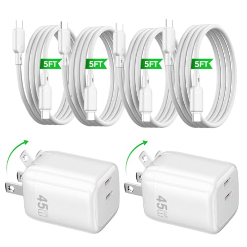 USB C Charger 45W GaN Fast Charging Portable Block for iPhone, 2 Pack - color: White