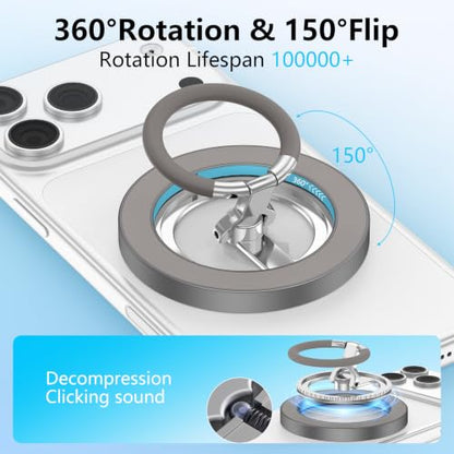 Magnetic Phone Ring Holder for MagSafe,360° Rotation Cell Phone Grip Stand - color: Gray