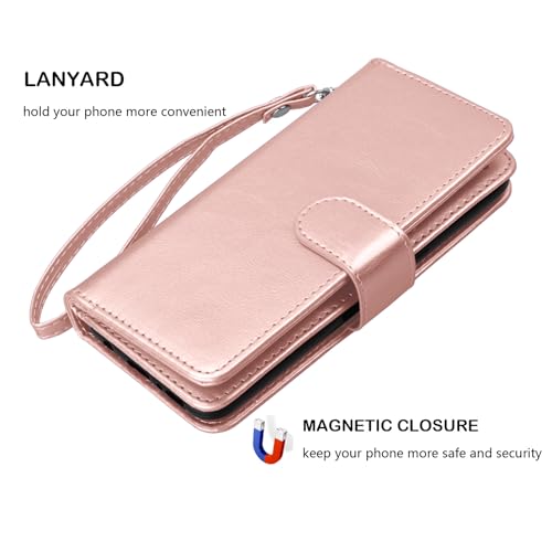 Njjex Galaxy A36 5G Case, For Samsung Galaxy A36 5G Wallet Case, [9 Card Slots] PU Leather ID Credit Holder Folio Flip [Detachable] Kickstand Magnetic Phone Cover & Lanyard for Samsung A36 [Rose Gold] - color: Rose Gold