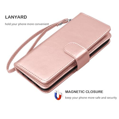 Njjex Galaxy A36 5G Case, For Samsung Galaxy A36 5G Wallet Case, [9 Card Slots] PU Leather ID Credit Holder Folio Flip [Detachable] Kickstand Magnetic Phone Cover & Lanyard for Samsung A36 [Rose Gold] - color: Rose Gold