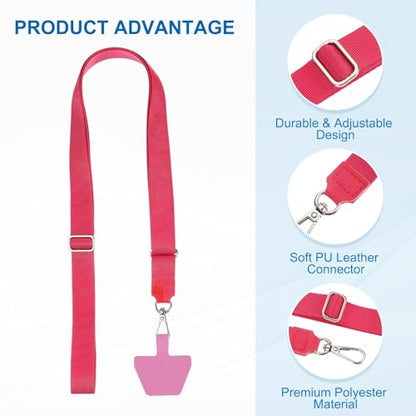 PATIKIL Smart Phone Lanyard with Wrist Strap and Patches for Most Smartphones ID Badges Keychain - color: Light Red