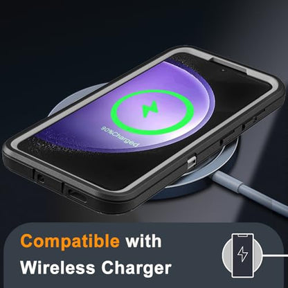 for Samsung Galaxy S23 FE Case with 2Pcs Tempered Glass Screen Protector and 1Pcs Camera Lens Protector, 3 in 1 Heavy Duty Shockproof/Drop Proof/Dust Proof Case (Black/Grey) - color: Black/Grey