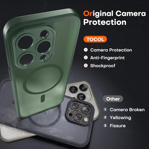 TOCOL Magnetic for iPhone 14 Pro Case, Upgraded Full Camera Protection, Compatible with Magsafe, Drop Protection, Translucent Matte Back Bumper Phone Cover 6.1-Inch, Alpine Green - color: Alpine Green, size: Iphone 14 Pro