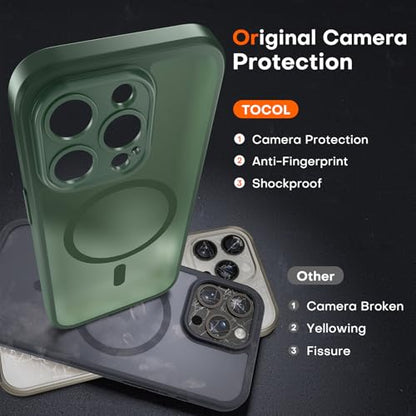 TOCOL Magnetic for iPhone 14 Pro Case, Upgraded Full Camera Protection, Compatible with Magsafe, Drop Protection, Translucent Matte Back Bumper Phone Cover 6.1-Inch, Alpine Green - color: Alpine Green, size: Iphone 14 Pro
