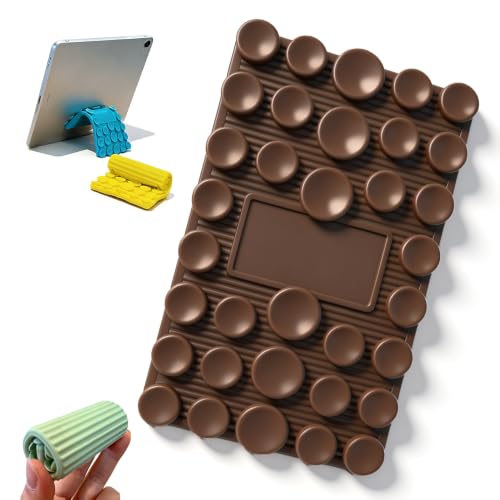 Silicone Phone Stand with Aluminum, Foldable Bendable Adjustable Holder for Desk, Portable Multi-Angle Stand (Brown) - color: Brown