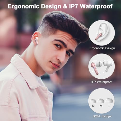 Wireless Earbuds, Bluetooth 5.4 Headphones, 50H Playtime in Ear Earphones - color: Rose gold