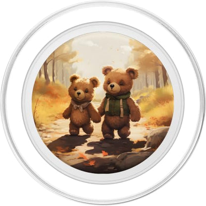 Teddy Bears Walking in Autumn Forest Holding Hands PopSockets PopGrip for MagSafe - style: Magnetic PopGrip