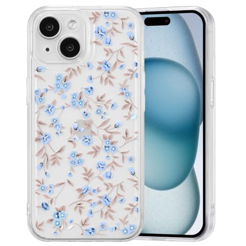 QLTYPRI for iPhone 13 Case Cute Pink Floral Flower, Clear Blue | Cute Flower Pattern Aesthetic Phone Case,Raised Camera Protection,Slim Soft TPU Shockproof Protective Cover for Girls Women - color: Clear Blue, size: iPhone 13