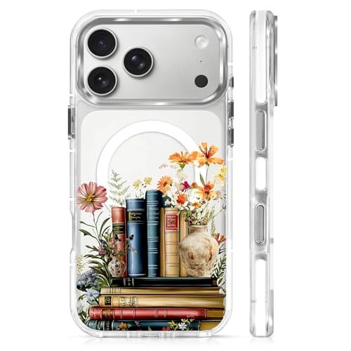 Magnetic Case for iPhone 17 Pro Max Design On Clear Base, Compatible with MagSafe Slim Protective Soft TPU Bumper Phone Cover Women Girls Case for iPhone 17 Pro Max Clear Book Lover Flower - color: Clear Book Lover Flower, size: iPhone 17 Pro Max