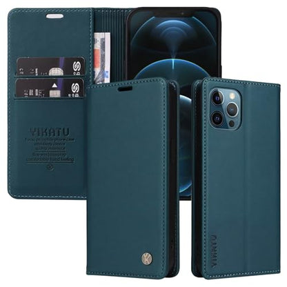 Caseurban Compatible with iPhone 12 Pro Max Wallet Case PU Leather Flip Folio Case with Card Holder Magnetic Closure Shockproof Protective Phone Cover Blue - color: Blue, size: iPhone 12 Pro Max