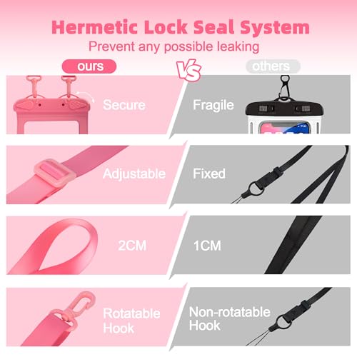 IPX8 Waterproof Phone Pouch Universal Cell Phone Dry Bag Patented Sealed Lock Lanyard Mobile Phone Case for Swimming Surfing Beach for iPhone 17 16 15 Samsung S26 S25 Xiaomi up to 8.9" - color: Pink - 2 Pack