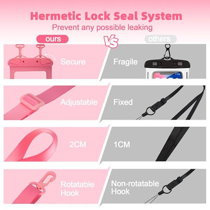 IPX8 Waterproof Phone Pouch Universal Cell Phone Dry Bag Patented Sealed Lock Lanyard Mobile Phone Case for Swimming Surfing Beach for iPhone 17 16 15 Samsung S26 S25 Xiaomi up to 8.9" - color: Pink - 2 Pack