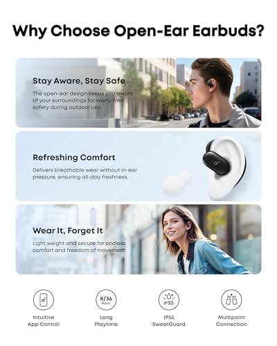 Soundcore V20i by Anker Open Ear Earbuds, Open Ear Headphones True Wireless - color: Black