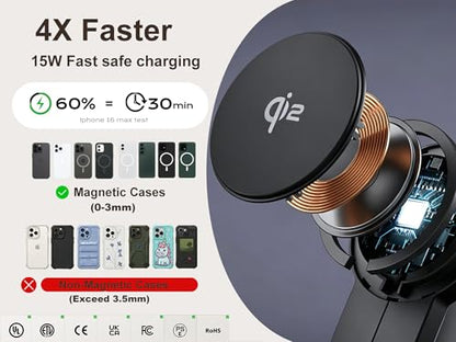 Wireless Charger 3 in 1 for iPhone, Magnetic Charging Station for Apple Family with Adjustable Multicolor Ambient Light, 15W Fast MagSafe Charger Stand,for iPhone17-12-iWatch AirPods Series