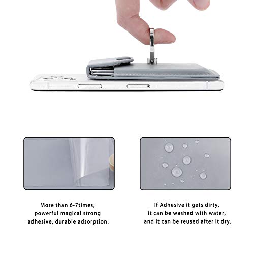 Self Adhesive Phone Card Wallet with Ring Stand Flip Cover, Grey - color: Light Grey