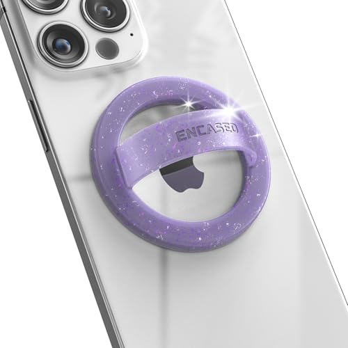 Encased Magnetic Phone Grip Holder (Compatible with MagSafe) Thin Silicone Finger Loop Ring for iPhone (Purple Glitter) - color: Purple