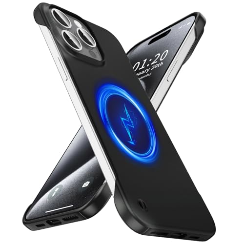GRECAZO Magnetic Frosted Frameless Case for iPhone 15 Pro Max, Black | Compatible with MagSafe, Metallic Finish, Hard PC Cover, Ultra Thin Lightweight Minimalist Borderless, Slim Fit, 6.7-Inch - color: Black, size: iPhone 15 Pro Max