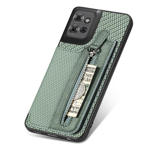 for Motorola Moto G Power 2026 Wallet Case with Card Holder, Slim | Shockproof Protective Phone Cases for Women, Carbon Fiber Pattern Design, Built-in 4 Credit Card Slots and 1 Zipper Pocket - color: Green