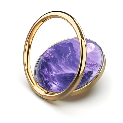 Cell Phone Ring Holder, Cute Metal Phone Grip Stand Finger Ring Kickstand, Flexible 360°Rotation Phone Tablet Case Accessories Compatible with Most Phones Purple Mountain Temple - color: Purple Mountain Temple