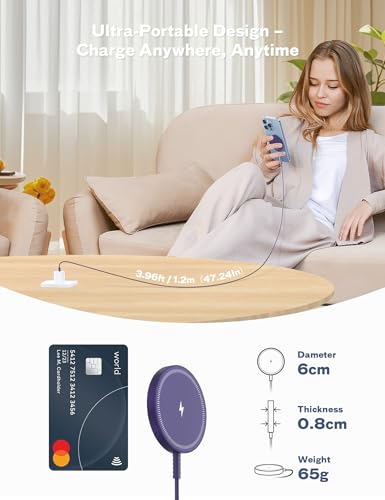 Bohuma Magnetic Wireless Charger for iPhone – 15W Fast Charging Pad with Dual Ports - Compatible with iPhone 12-17 & AirPods 4 3 2 Pro – Purple Sleek Aluminum Alloy Design for Home, Office & Travel - color: Purple