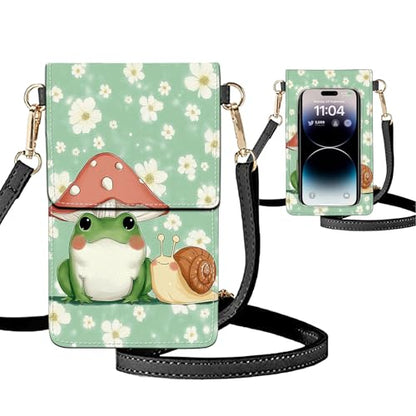 Small Crossbody Bags for Women Touchscreen Cell Phone Bag Cross Body Purses with adjustable Strap,Gifts For Teenage Girls - color: Cute Frog Mushroom Snail