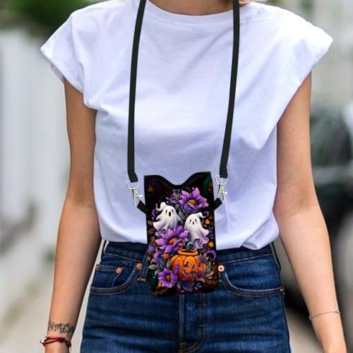 Neoprene Cell Phone Sleeve Pouch Case Bag with Crossbody Strap Neck Lanyard for Women 7.1 X 3.9 in - color: Halloween Gifts