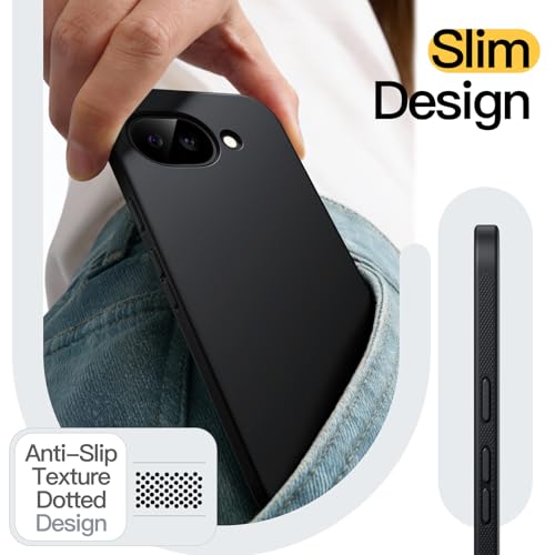 JETech Slim Case for Google Pixel 10a, Anti-Slip, Black | Soft TPU Design, Matte Finish, Shockproof Protection - color: Black