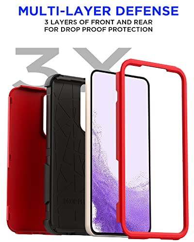 AICase for Galaxy S22 Case,Heavy Duty Rugged Pocket-Friendly Phone Case,Durable Military Grade Protection Shockproof/Drop Proof/Dust-Proof Protective Cover for Samsung Galaxy S22 6.1“ (Red/Black) - color: Red/Black Case