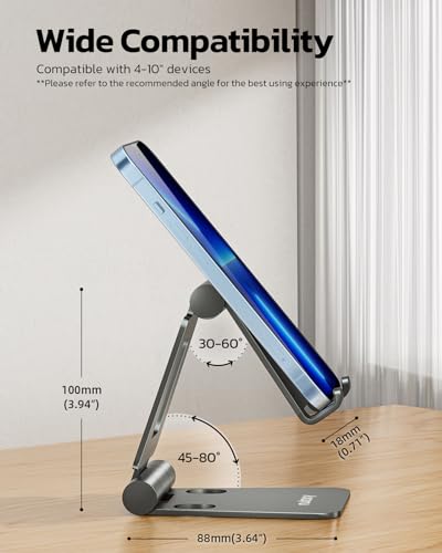 Nulaxy Full Aluminum Dual Folding Cell Phone Stand for Desk, Gray - color: D-Grey