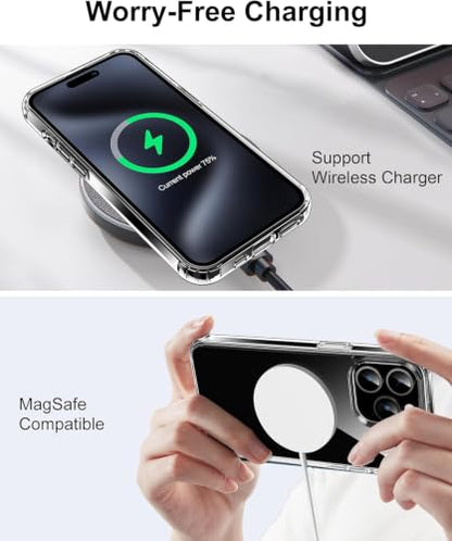 Transparent Phone Case for iPhone 15 Pro Max, Crystal Clear Anti-Yellowing Hard Back with Soft TPU Bumper, Military-Grade Drop Protection, Scratch-Resistant, Slim Shockproof Cover
