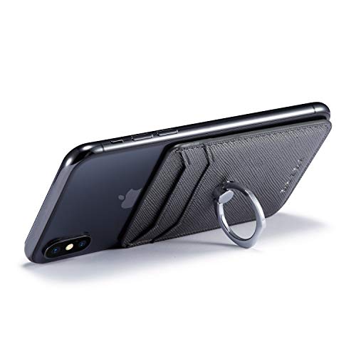 Phone Card Holder with Ring Grip for Back of Phone,Adhesive Stick-on Credit Card Wallet Pocket for iPhone,Android and Smartphones Gun Metal - color: Gun Metal