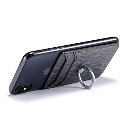 Phone Card Holder with Ring Grip for Back of Phone,Adhesive Stick-on Credit Card Wallet Pocket for iPhone,Android and Smartphones Gun Metal - color: Gun Metal
