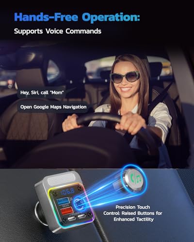 Nulaxy 54W Bluetooth 5.3 Car Adapter, FM Transmitter 4-Port Fast Charging - color: Silver