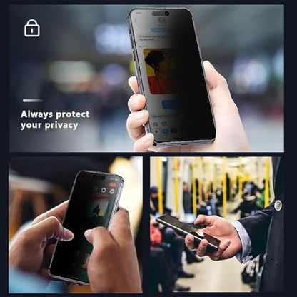 2 Pack Privacy Screen Protector Tempered Glass Curved Compatible with iPhone 16, Anti-Spy Anti-Peep 3D Edge Case Friendly