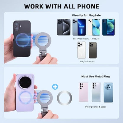 Magnetic Tripod for iPhone, Airplane Phone Holder for MagSafe Selfie Stick Adapter Travel Foldable Clip Clamp Plane Desktop Stand for iPhone 17 16 15 14 13 12 Pro Max Mini Accessories