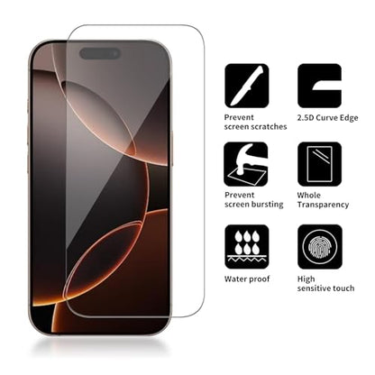 [4 Pack Glass Screen Protector Compatible for iPhone 16 Pro [9H Hardness]-HD Screen Tempered Glass, Scratch Resistant, Easy Install [Case Friendly] [Bubble Free] - size: iPhone 16 Pro