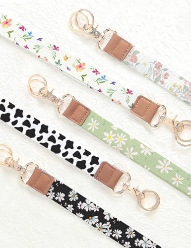 Phone Lanyard Crossbody Strap, Adjustable Neck Strap and Wristlet Strap for Phone Wallet ID Badge with 2 Phone Tabs - color: Black Daisies