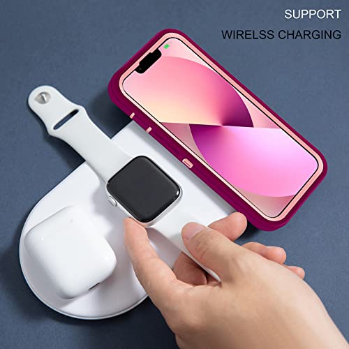 Shockproof Case For iPhone 13 with Tempered Glass Screen Protector 3 Layer Military Grade Drop Protection Heavy Duty Protection Rugged Rubber Phone Case Cover for iPhone 13 6.1 PurplePink - color: PurplePink