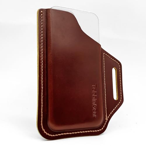 TobbinGear Leather Belt Phone Pouch, Left Handed Leather Cell Phone Holster, Universal Phone Case with Belt Loops, for Men and Women Coffee Medium - color: Loops - Coffee, size: M - Left Handed