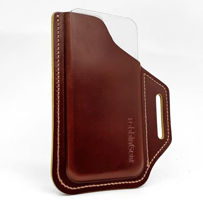 TobbinGear Leather Belt Phone Pouch, Left Handed Leather Cell Phone Holster, Universal Phone Case with Belt Loops, for Men and Women Coffee Medium - color: Loops - Coffee, size: M - Left Handed